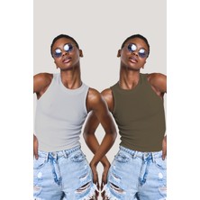 Catspy Kadın Halter Yaka Fitilli 2'li Paket Crop Bluz