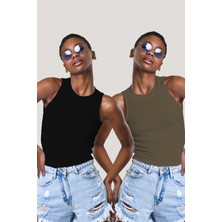 Catspy Kadın Halter Yaka Fitilli 2'li Paket Crop Bluz