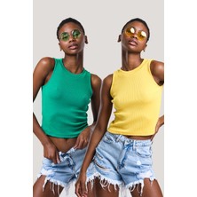 Catspy Kadın Halter Yaka Fitilli 2'li Paket Crop Bluz
