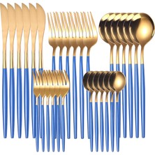 Love Home 30 Parça Paslanmaz Çelik Çatal/bıçak/kaşık Takımı - Mavi/altın (Yurt Dışından)