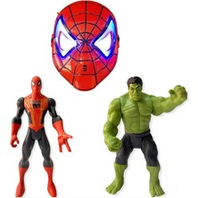 Avengers Yenilmezler Işıklı Spiderman Maske Işıklı Hulk ve Örümcek Adam Karakter Figür Seti