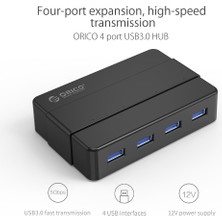 Orico 4 Portlu Usb3.0 Superspeed 12V Güç Adaptörlü Çoklayıcı Hub,  Siyah, 100 Cm, H4928-U3-V1