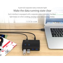 Orico 4 Portlu Usb3.0 Superspeed 12V Güç Adaptörlü Çoklayıcı Hub,  Siyah, 100 Cm, H4928-U3-V1