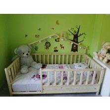 Baby Kinder Back Roofed Doğal Ahşap Yatak Montessori Bebek ve Çocuk Karyolası