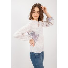 Cliche Kadın  Kelebek Deseni Baskılı Kol Ucu Lastikli  Bluz