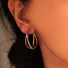 Adil İdil Kuyumculuk İki Renk Oval Kesim Kıvrımlı Halka Küpe