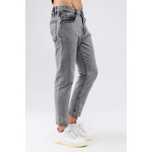 Erkek Normal Bel Gri Mom Kalıp Bilek Paça Jean Kot Pantolon