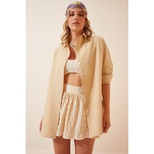 Hazelin Kadın Bisküvi Oversize Uzun Basic Gömlek HZL22W-BD139001