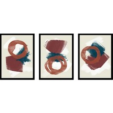 Tablosan Bordo ve Mavi Soyut 3'lü Set Çerçeveli Mdf Tablo