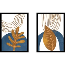 Tablosan Modern Desenler ve Yaprak 2'li Set Çerçeveli Mdf Tablo