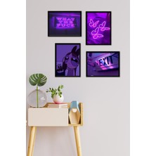 Takivis Mor Tonlar 4 Parça Çerçeve Görünümlü Set Tablo