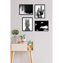 Takivis Siyah Beyaz Modern 4 Parça Çerçeve Görünümlü Set Tablo