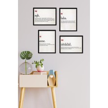 Takivis Kelime Açıklamaları 4 Parça Çerçeve Görünümlü Set Tablo