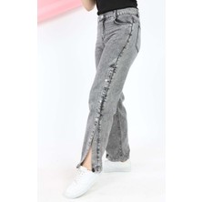 Kız Çocuk Bol Paça Yandan Çıt Çıt Düğmeli Kot Jean Pantolon-PNT-0014