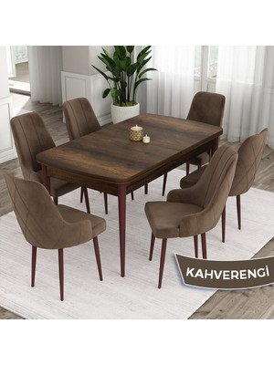 Canisa Concept Ram Serisi, 80 x 132 cm Açılabilir Masa Takımı, Barok Ahşap Desen Masa 6 Sandalye