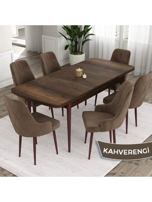 Canisa Concept Ram Serisi, 80 x 132 cm Açılabilir Masa Takımı, Barok Ahşap Desen Masa 6 Sandalye