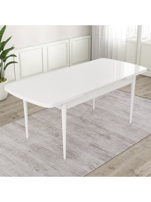 Canisa Concept Lia Serisi, 80 x 132 cm Açılabilir Mutfak Masa Takımı, Beyaz Masa 6 Sandalye