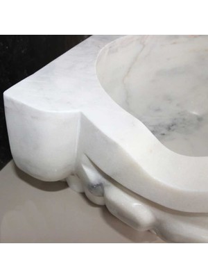 Sipahi Marble Afyon Beyaz Fırfırlı Kavun Dilimli Ayaklı Kurna