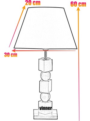 Vinner Geometry Gri Ahşap Abajur  Kadife Mor