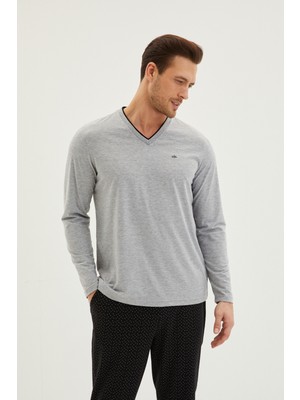 Kiğılı Çift V Yaka 2'li Desenli Pamuklu Pijama Takımı