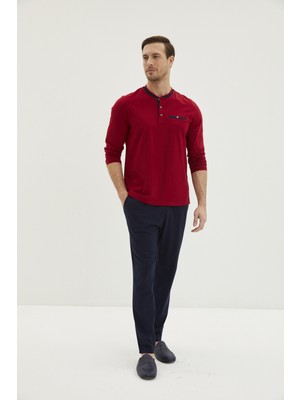 Kiğılı Uzun Kollu Patlı 2'li Pijama Takımı