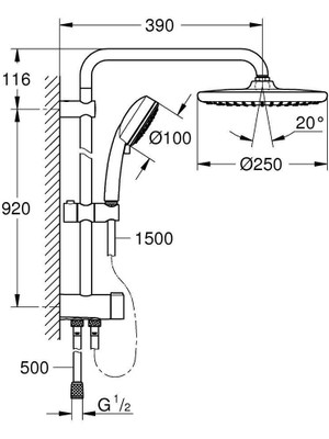 Grohe Tempesta Cosmopolitan System 250 Duvar Bağlantılı, Divertörlü Duş Sistemi - 26675000