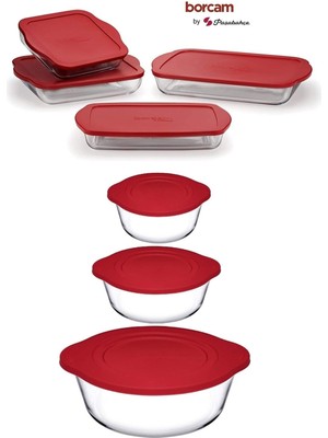 Paşabahçe Kapaklı Borcam Fırın Tepsisi ve Tenceresi Seti Kapaklı 7 Parça