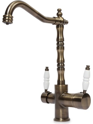 Faumix Antik Eskitme Rustik 3 Yollu Mutfak Eviye Bataryası