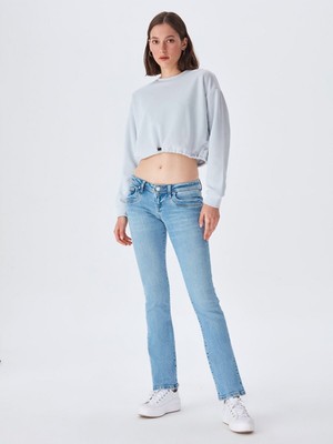 LTB Kadın Crop Beli Lastikli Gri Sweatshırt