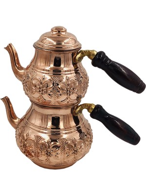 Home Mutfak Bakır Çiçek Motifli Büyük Boy Çaydanlık