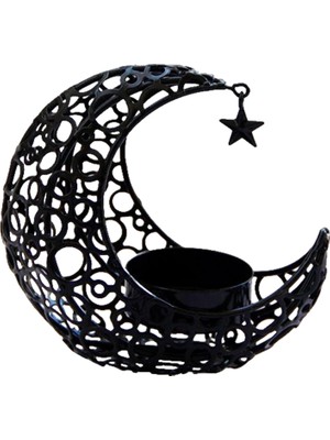 Kesoto Eid Moon Candlestick Masaüstü Hediye Ev Dekorasyonu Çay Işık Ramazan Dekorasyon Siyah (Yurt Dışından)