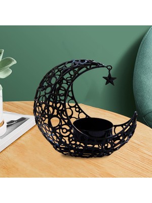 Kesoto Eid Moon Candlestick Masaüstü Hediye Ev Dekorasyonu Çay Işık Ramazan Dekorasyon Siyah (Yurt Dışından)