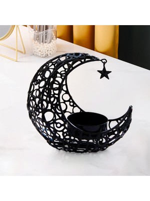 Kesoto Eid Moon Candlestick Masaüstü Hediye Ev Dekorasyonu Çay Işık Ramazan Dekorasyon Siyah (Yurt Dışından)