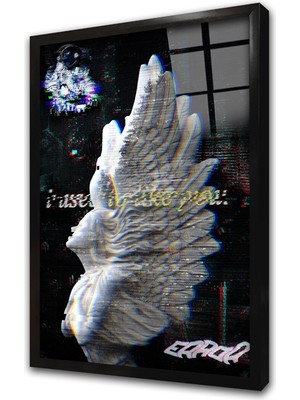 Tablosan Kanatlı Melek Glitch Çerçeveli Cam Tablo