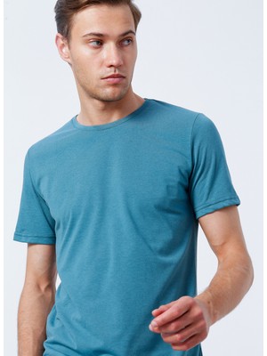 Süvari O Yaka Düz Mavi Erkek T-Shirt TS1014000239