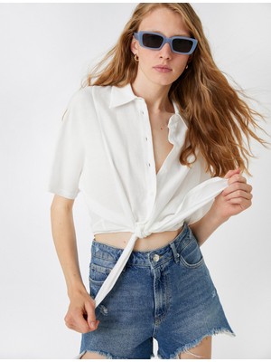 Koton Oversize Crop Gömlek Bağlama Detaylı