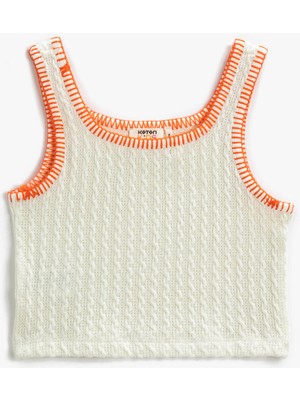 Koton Kolsuz Dokulu Crop Üst U Yaka Dikiş Detaylı