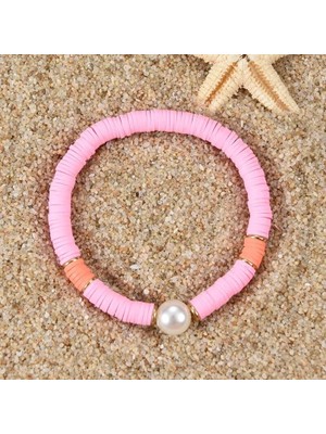 Padore Accessory Pembe Renk Çok Şirin Inci Detaylı Polimer Bileklik