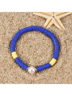 Padore Accessory Koyu Mavi, Inci Detaylı Çok Şık Polimer Bileklik | Handmade