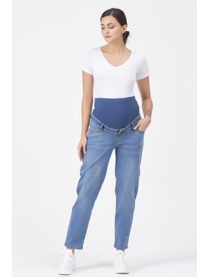 Busa Hamile Mom Fit Kot Pantolon Mavi
