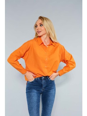 Hazelin Kadın Oranj Oversize Uzun Basic Gömlek HZL22W-BD139001