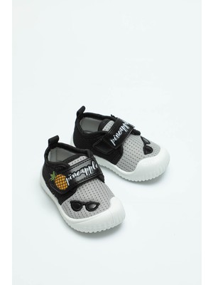 Gezer Yazlık Keten Bebe Erkek Ayakkabı Tekstil Malzemeden Düz Tabanlı Cırtlı Bağlama