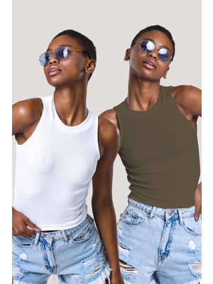 Catspy Kadın Halter Yaka Fitilli 2'li Paket Crop Bluz