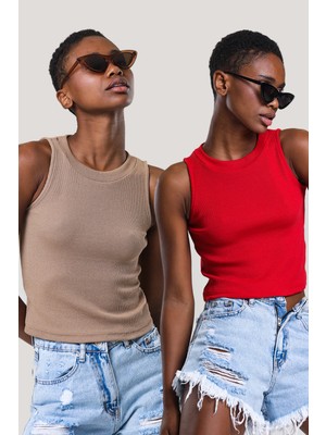 Catspy Kadın Halter Yaka Fitilli 2'li Paket Crop Bluz