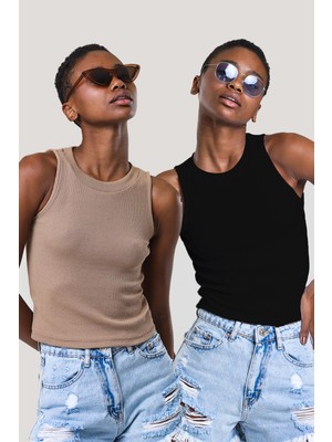 Catspy Kadın Halter Yaka Fitilli 2'li Paket Crop Bluz