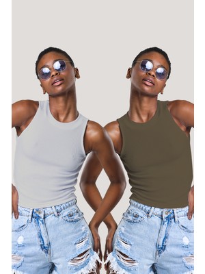 Catspy Kadın Halter Yaka Fitilli 2'li Paket Crop Bluz