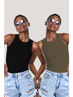 Catspy Kadın Halter Yaka Fitilli 2'li Paket Crop Bluz