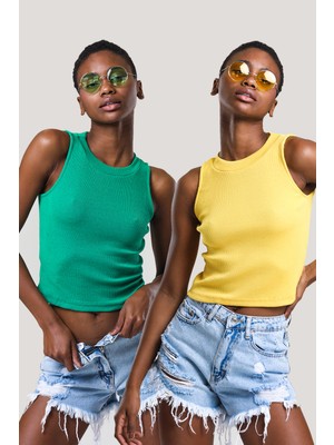 Catspy Kadın Halter Yaka Fitilli 2'li Paket Crop Bluz