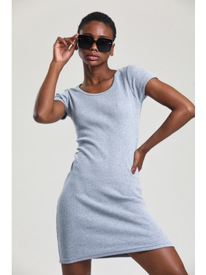 Catspy Kadın Kaşkorse Bisiklet Yaka Kısa Kollu Fitilli Mini Elbise