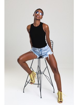 Catspy Kadın Halter Yaka Fitilli Crop Bluz